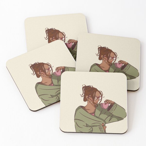 Item preview, Woman drinking coffee with green cardigan  designed and sold by Hessah-HA.