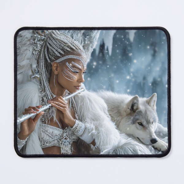 Item preview, Enchanting Winter Muse Playing the Flute with a Wolf designed and sold by Artessie.