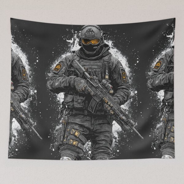Item preview, Black And White Soldier Portrait In The Rain designed and sold by Piotrek0001.