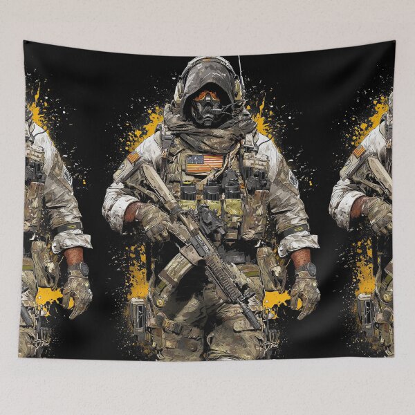 Item preview, Dark Rogue Soldier With Glowing Yellow Artistic Splatter designed and sold by Piotrek0001.