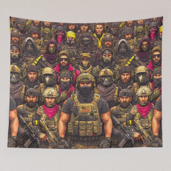Item preview, Crowded Poster Of Mercenaries In Comic Book Style designed and sold by Piotrek0001.