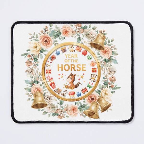 Item preview, A horse with a wreath on its head and a bell around its neck. The horse is wearing a bow and has a festive, joyful appearance designed and sold by PWDigitalArt.