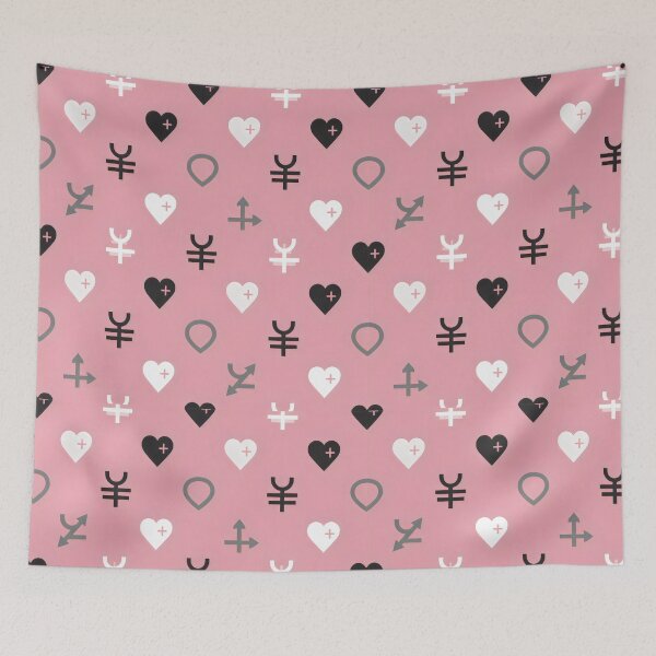 Item preview, Symbolic Pattern Design with Hearts, Gender Icons, and Location Pins on Pink Background designed and sold by SplashTastic.