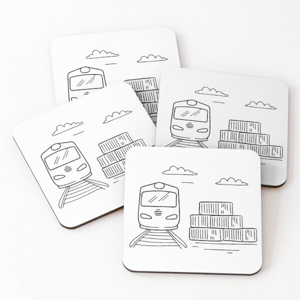 Item preview, A train moving beside stacked cargo on the ground designed and sold by rasagamastore.