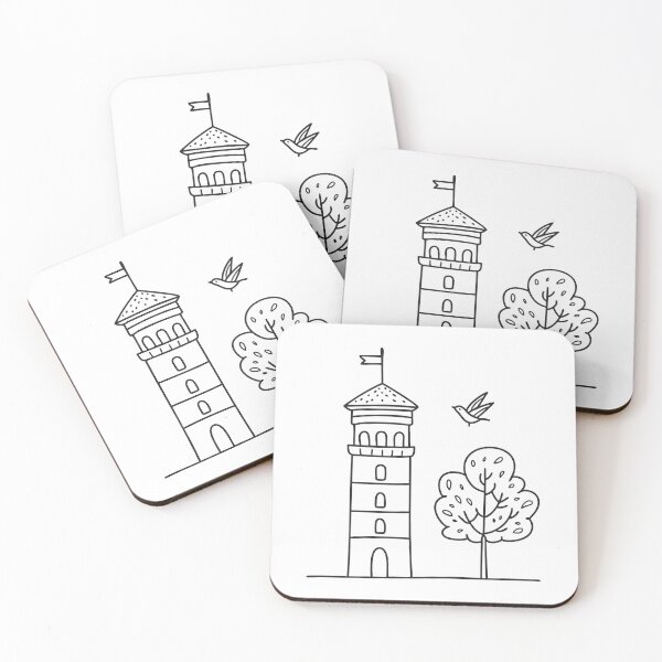 Item preview, A tower near a tree with a bird resting on its branch designed and sold by rasagamastore.