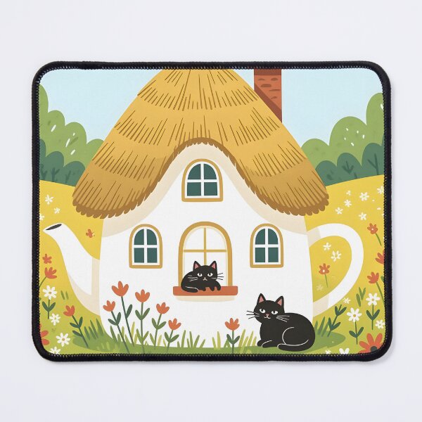 Item preview, A quaint, cottage-shaped teapot with a thatched roof and cats designed and sold by Ponted.