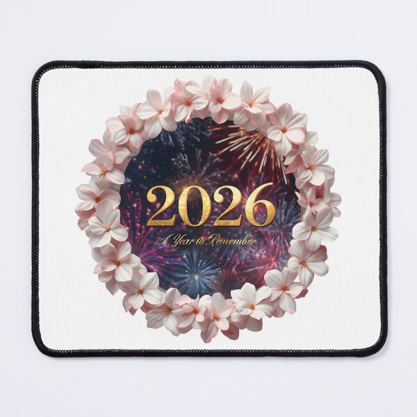 Item preview, New Year background with golden "2026" text and festive wreath of poinsettias, pine branches, and gold ornaments on dark gray. Ideal for greeting cards, posters, social media, and web celebration designed and sold by PWDigitalArt.