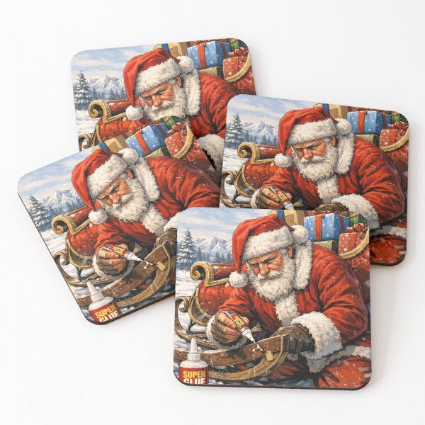 Item preview, Funny Santa Fixing Sleigh with Super Glue – Whimsical Christmas Cartoon Art designed and sold by Trend Pixel Co..