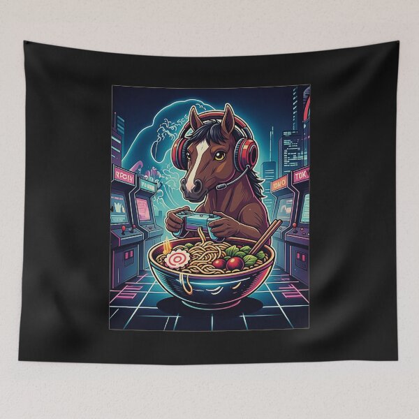 Item preview, Gamer Horse Ramen Arcade Neon designed and sold by FemmeForge.