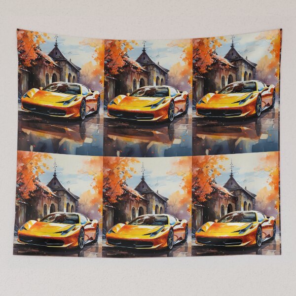Item preview, Modern supercar contrasting with weathered village architecture designed and sold by RevUpDesign.