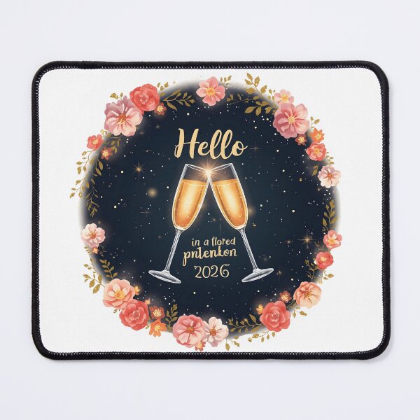 Item preview, Gold confetti, stars, flowers and champagne flutes on black background with "Happy New Year" text. designed and sold by PWDigitalArt.