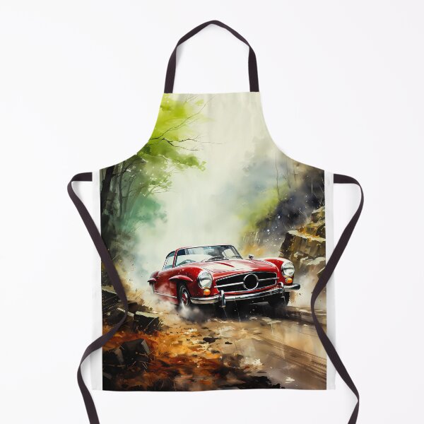 Item preview, Vintage sports car sliding through misty forest trail designed and sold by RevUpDesign.