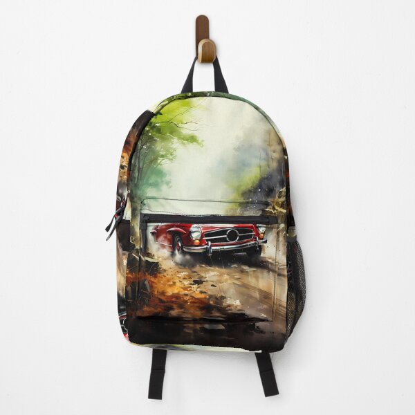 Item preview, Vintage sports car sliding through misty forest trail designed and sold by RevUpDesign.