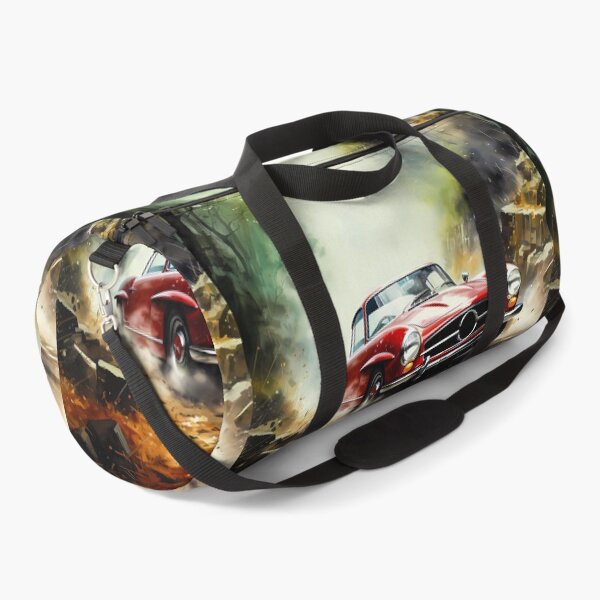 Item preview, Vintage sports car sliding through misty forest trail designed and sold by RevUpDesign.