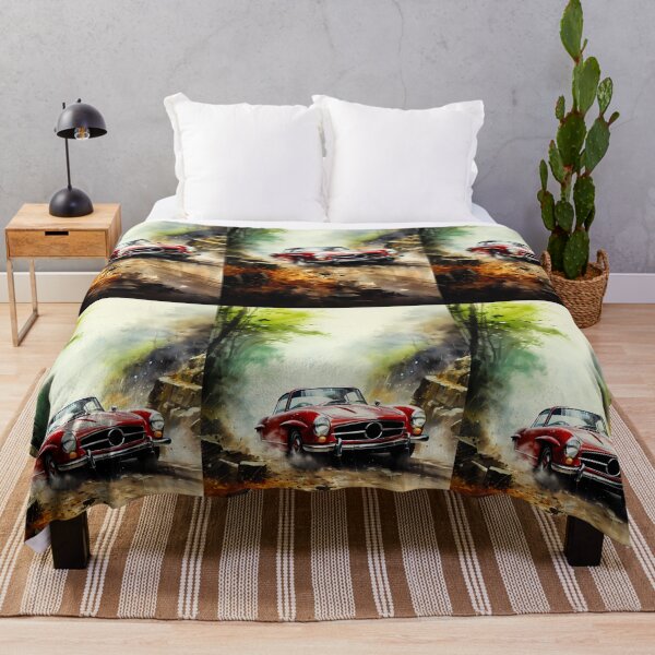 Item preview, Vintage sports car sliding through misty forest trail designed and sold by RevUpDesign.