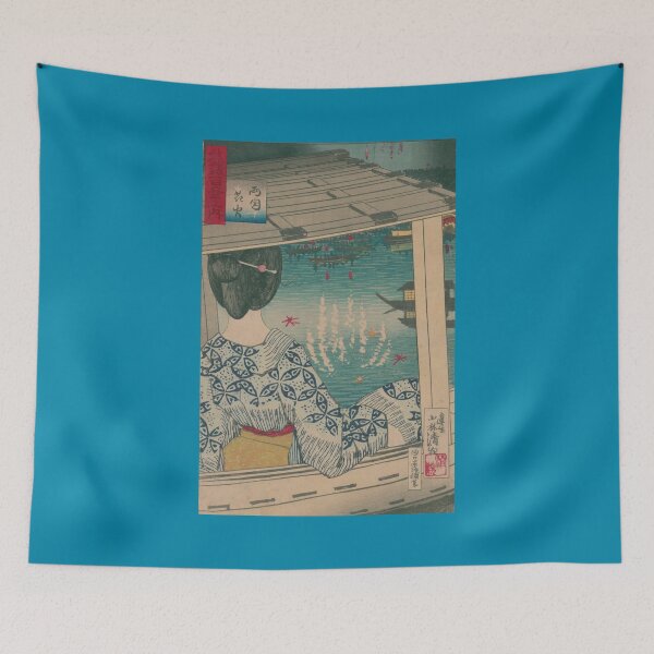 Item preview, Vintage, Japanese art, woodblock, Ukiyo-e, Firework and a lady, Wall art, Puzzle, designed and sold by VintageJapan for Japanese woodblock, Ukiyoe, Retro art and more.