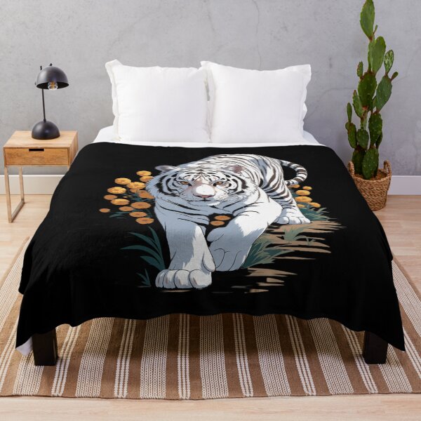 Item preview, Tiger in White - Flowers Artwork Animal Art designed and sold by HORIZBoutique.