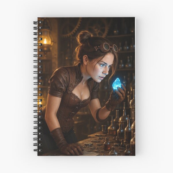 Item preview, Un alquimista steampunk examina un topacio azul brillante designed and sold by CathryneDelamort.