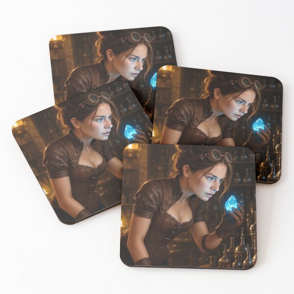 Item preview, Un alquimista steampunk examina un topacio azul brillante designed and sold by CathryneDelamort.