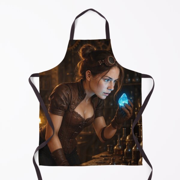 Item preview, Un alquimista steampunk examina un topacio azul brillante designed and sold by CathryneDelamort.