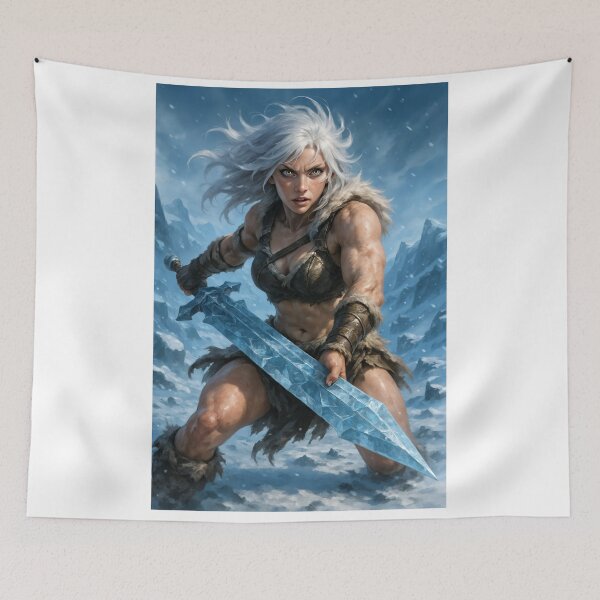 Item preview, Warrior with white hair wields ice sword designed and sold by CathryneDelamort.