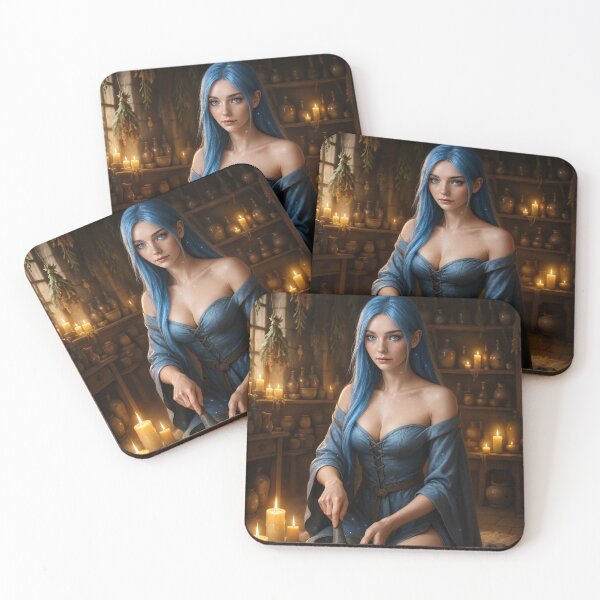 Item preview, Blue-haired alchemist grinding herbs designed and sold by CathryneDelamort.