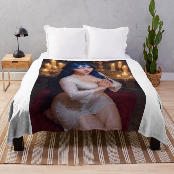 Item preview, Blue haired woman in prayer before candles designed and sold by CathryneDelamort.