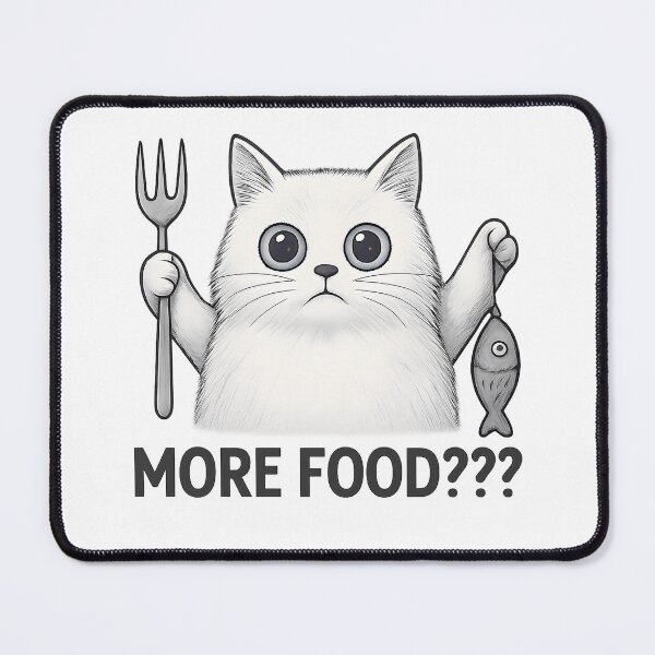 Item preview, More Food??? – Cute Hungry Cat Cartoon Design designed and sold by haitrieuic96.