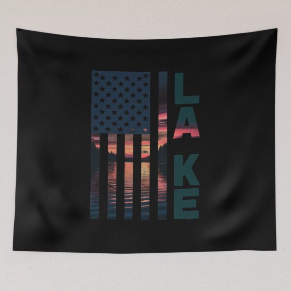 Item preview, Lake Life Fisherman Sunset American Flag Bass Fishing Boat designed and sold by andreaswest.