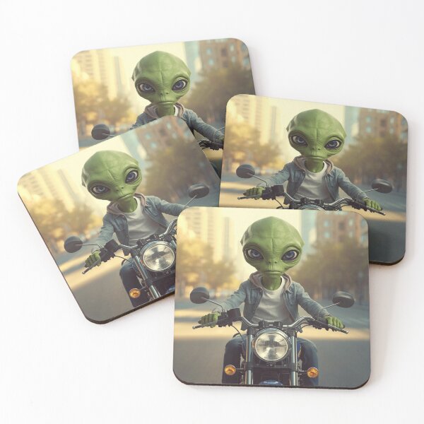 Item preview, Space Alien Riding a Motorcycle  designed and sold by Art-NestEG.