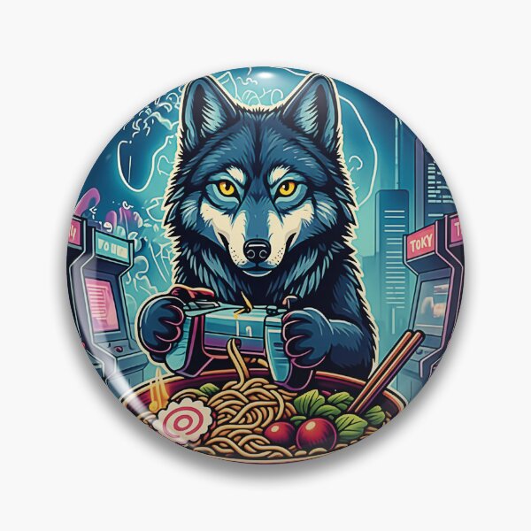 Artikelvorschau, Neon Wolf Ramen Gamer Retro Arcade entworfen und verkauft von FemmeForge.