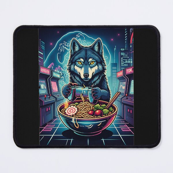 Item preview, Neon Wolf Ramen Gamer Retro Arcade designed and sold by FemmeForge.