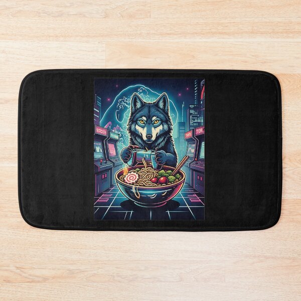 Item preview, Neon Wolf Ramen Gamer Retro Arcade designed and sold by FemmeForge.