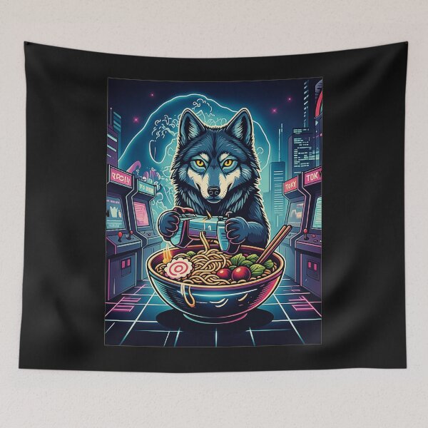 Item preview, Neon Wolf Ramen Gamer Retro Arcade designed and sold by FemmeForge.