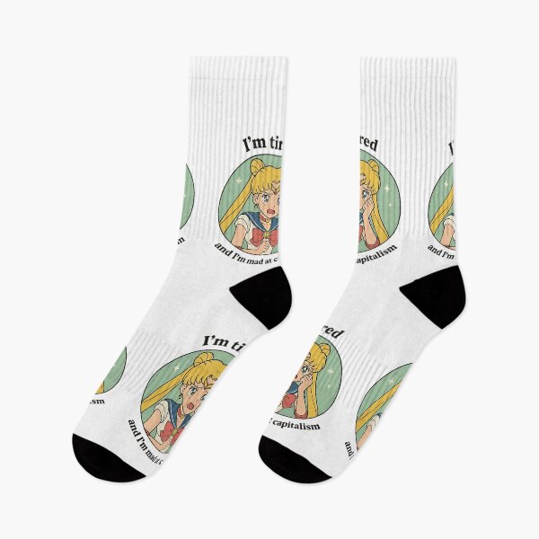 Item preview, Sailor Moon I’m Tired and I’m Mad at Capitalism – Retro Magical Girl Meme Art designed and sold by AS94 Creative Designs.