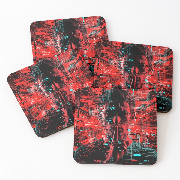 Item preview, Red Glitch Cyberpunk Silence Mystery Portrait designed and sold by Rama_design.