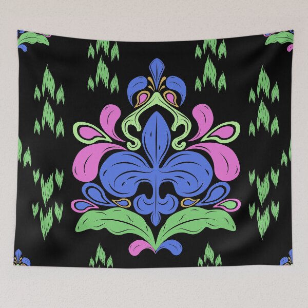 Item preview, Imaginary Dark Neon Whimsical Hand Drawn Florals Motif Art designed and sold by Chercheryellow.