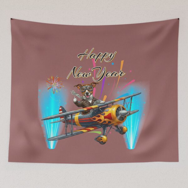 Item preview, Cute Jack Russell Pilot Dog Flying Airplane | Happy New Year Adventure designed and sold by E-SarnEdge.