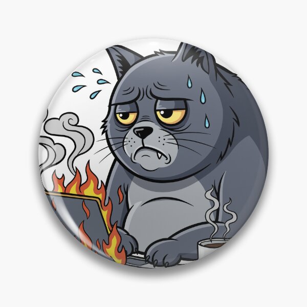 Item preview, Funny Cartoon Grumpy Cat Working on Burning Laptop Vector Illustration designed and sold by DiNata.