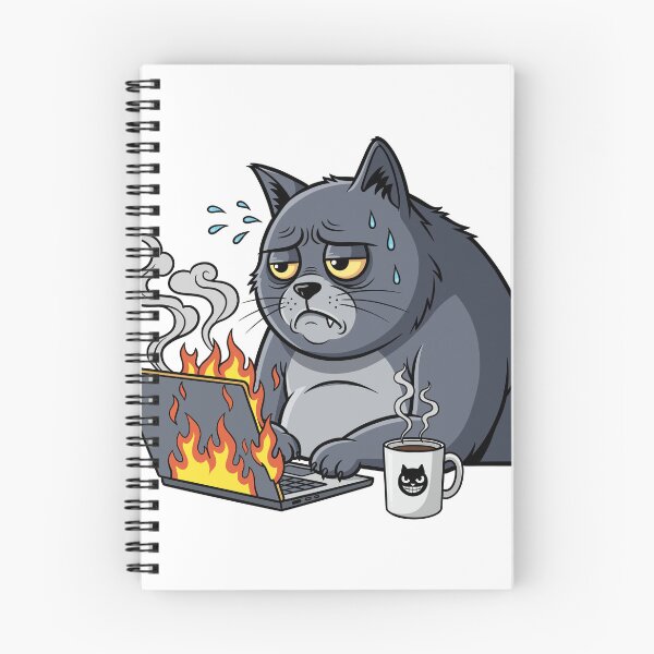 Item preview, Funny Cartoon Grumpy Cat Working on Burning Laptop Vector Illustration designed and sold by DiNata.
