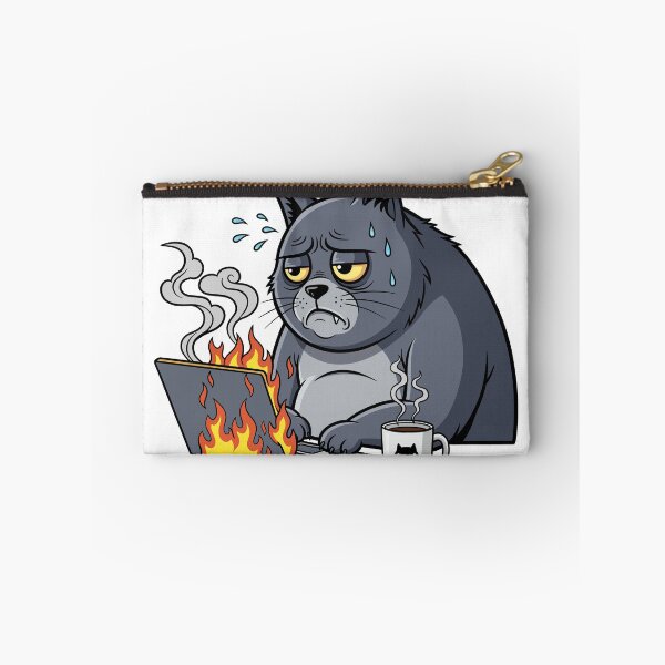 Item preview, Funny Cartoon Grumpy Cat Working on Burning Laptop Vector Illustration designed and sold by DiNata.
