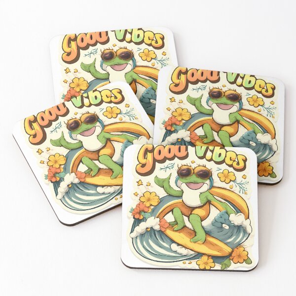 Item preview, Good Vibes – Kawaii Surfing Frog (Surf, Summer, Flowers & Waves) designed and sold by InkMalinois.