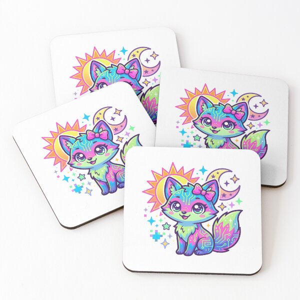 Item preview, Neon Cyber Fox – Cute Y2K Fantasy Animal Illustration designed and sold by VedantXStudio.