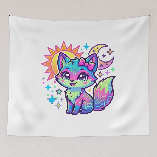 Item preview, Neon Cyber Fox – Cute Y2K Fantasy Animal Illustration designed and sold by VedantXStudio.