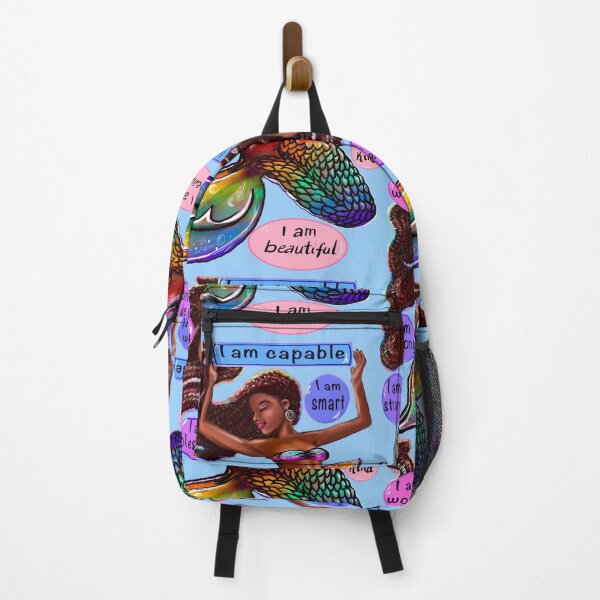 Item preview, Mermaid with rainbow fins - Brown skin and Afro hair with positive affirmations designed and sold by Artonmytee.