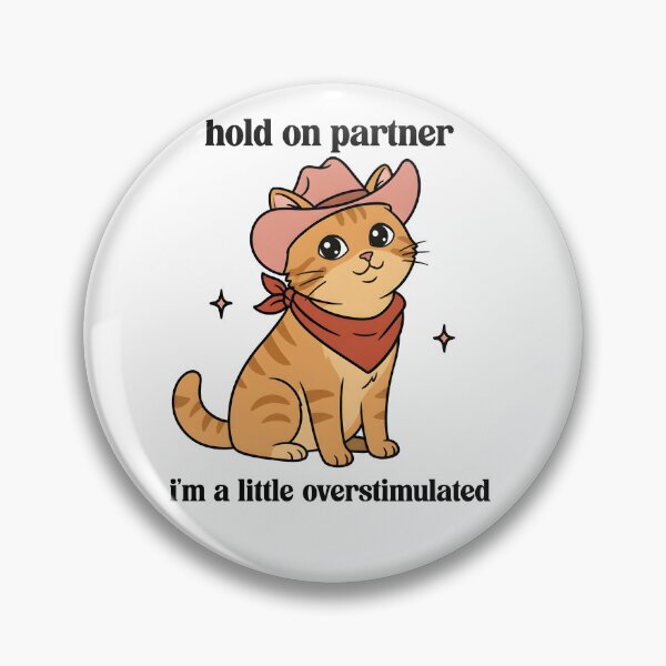 Item preview, Hold On Partner Cat Illustration – Cute Cowboy Cat Overstimulated Meme designed and sold by Senkov.