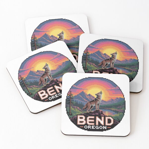 Item preview, Wolf Pixel Art Sunset - Bend Oregon Nature Badge designed and sold by CircinusStore.