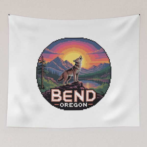 Item preview, Wolf Pixel Art Sunset - Bend Oregon Nature Badge designed and sold by CircinusStore.