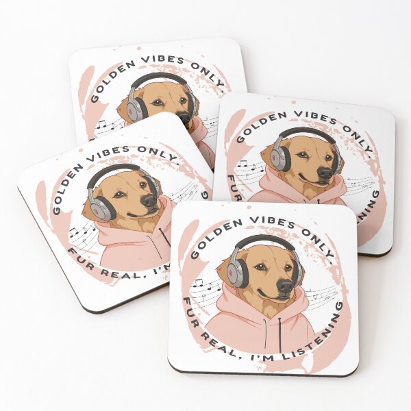 Item preview, Golden Vibes Only – Cute Dog with Headphones | Funny Music Lover Quote designed and sold by NeutronDesign.