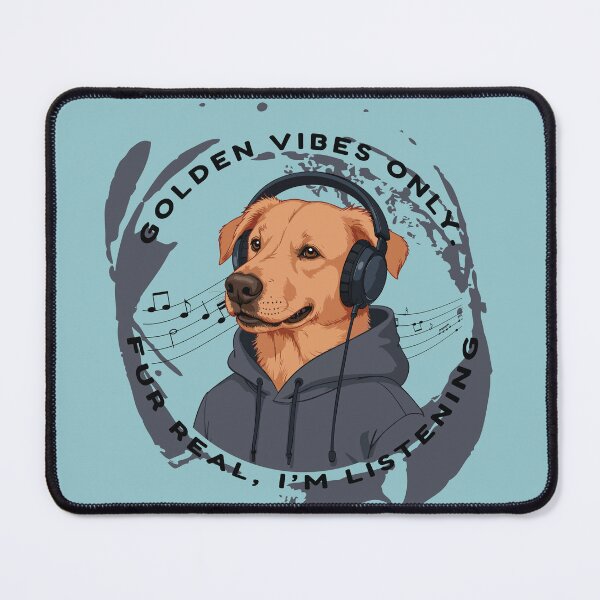 Item preview, Golden Vibes Only – Cute Dog with Headphones | Funny Music Lover Quote designed and sold by NeutronDesign.